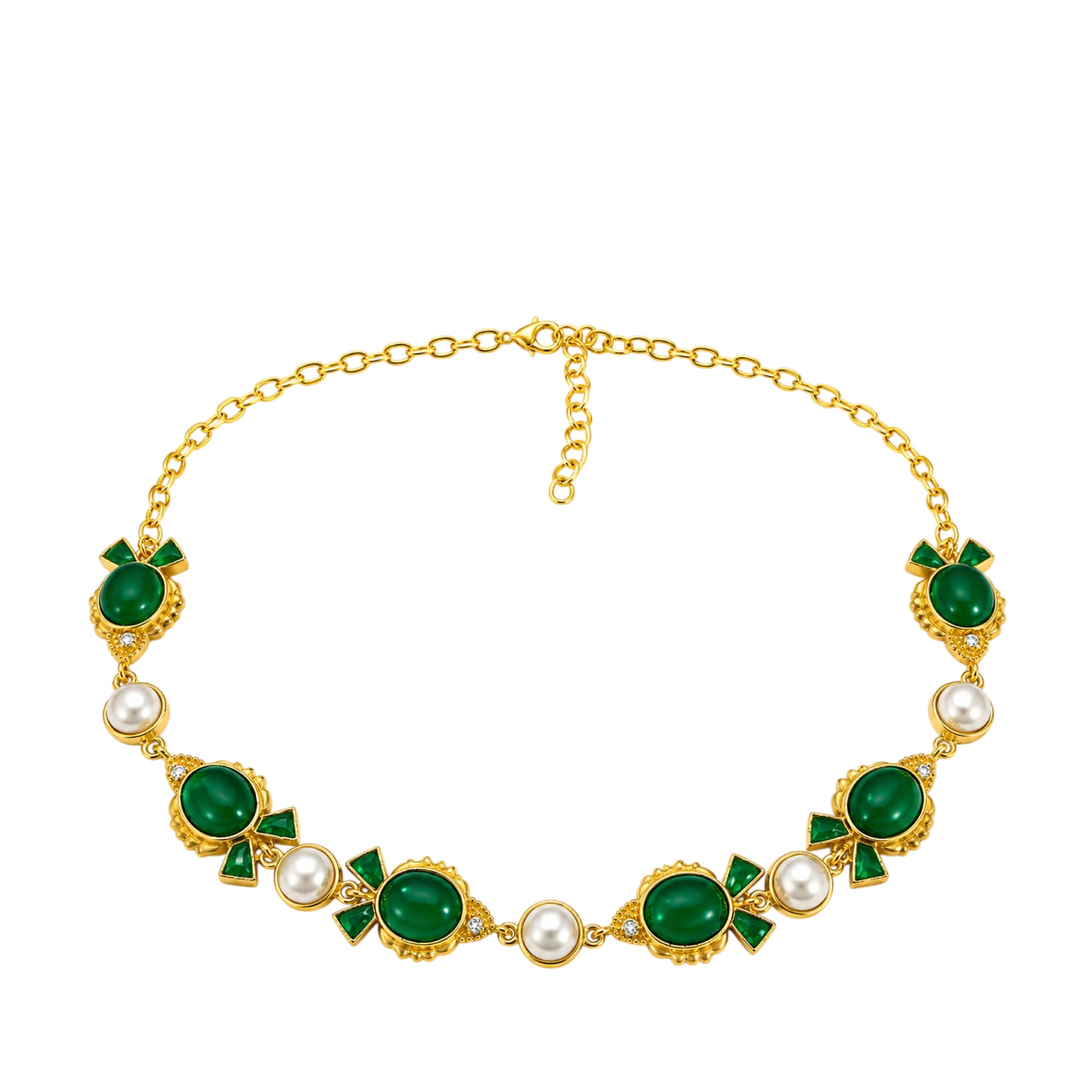 Stellabello Fish Choker Gold Plated Choker Necklace for Women & Girls | Designer Artificial Jewellery Choker with Green Stone, Pearl & Crystal Accents | Party, Wedding, Festive & Ethnic Necklace | Gift for Women