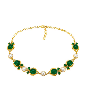 Stellabello Fish Choker Gold Plated Choker Necklace for Women & Girls | Designer Artificial Jewellery Choker with Green Stone, Pearl & Crystal Accents | Party, Wedding, Festive & Ethnic Necklace | Gift for Women