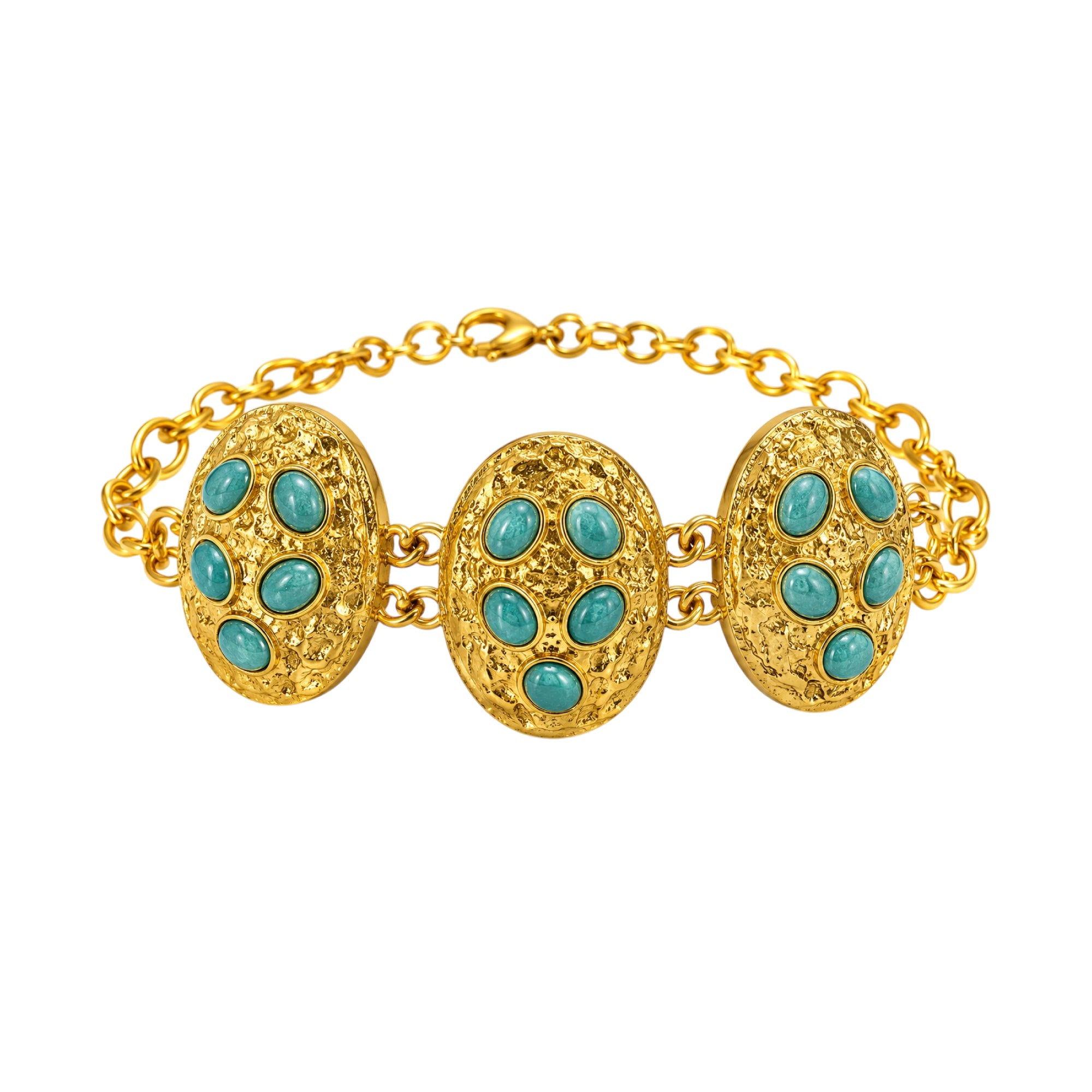 Stellabello Astra Gold Plated Statement Bracelet for Women & Girls | Designer Artificial Jewellery with Turquoise Blue Stones | Adjustable Party, Wedding, Festive & Ethnic Fashion Bracelet | Gift for Women