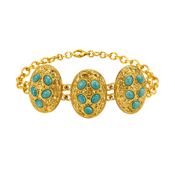 Stellabello Astra Gold Plated Statement Bracelet for Women & Girls | Designer Artificial Jewellery with Turquoise Blue Stones | Adjustable Party, Wedding, Festive & Ethnic Fashion Bracelet | Gift for Women