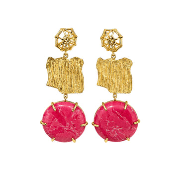 Stellabello Main Character Gold Plated Statement Earrings for Women & Girls | Designer Artificial Jewellery Drop Earrings with Pink Natural Stone | Premium Party, Wedding, Festive & Western Earrings