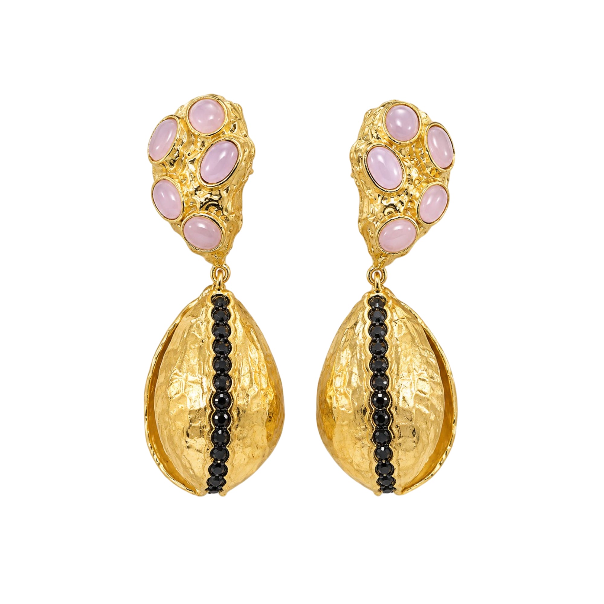 Stellabello Quiet Luxury Gold Plated Statement Earrings for Women & Girls | Designer Artificial Jewellery Drop Earrings with Pink Stones & Black Crystal Accents | Party, Wedding, Festive & Western Earrings
