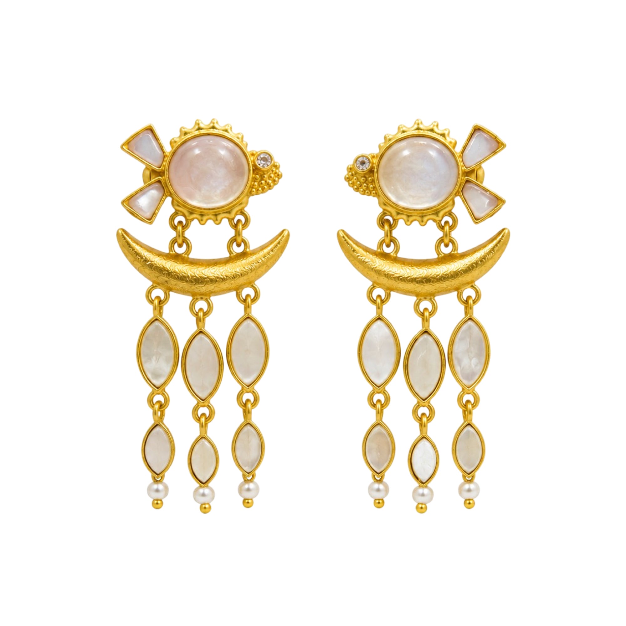 Stellabello Fish Ear Edit Gold Plated Drop Earrings for Women & Girls | Designer Artificial Jewellery Statement Earrings with Pearl Accents | Party, Wedding, Festive & Ethnic Fashion Earrings | Gift for Women