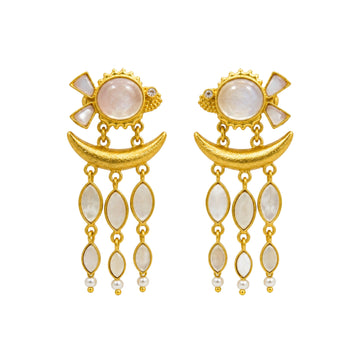 Stellabello Fish Ear Edit Gold Plated Drop Earrings for Women & Girls | Designer Artificial Jewellery Statement Earrings with Pearl Accents | Party, Wedding, Festive & Ethnic Fashion Earrings | Gift for Women