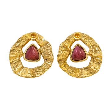 Stellabello Halo Gold Plated Stud Earrings for Women & Girls | Designer Artificial Jewellery Textured Statement Earrings with Pink Stone | Party Wear, Wedding, Festive & Western Fashion Earrings