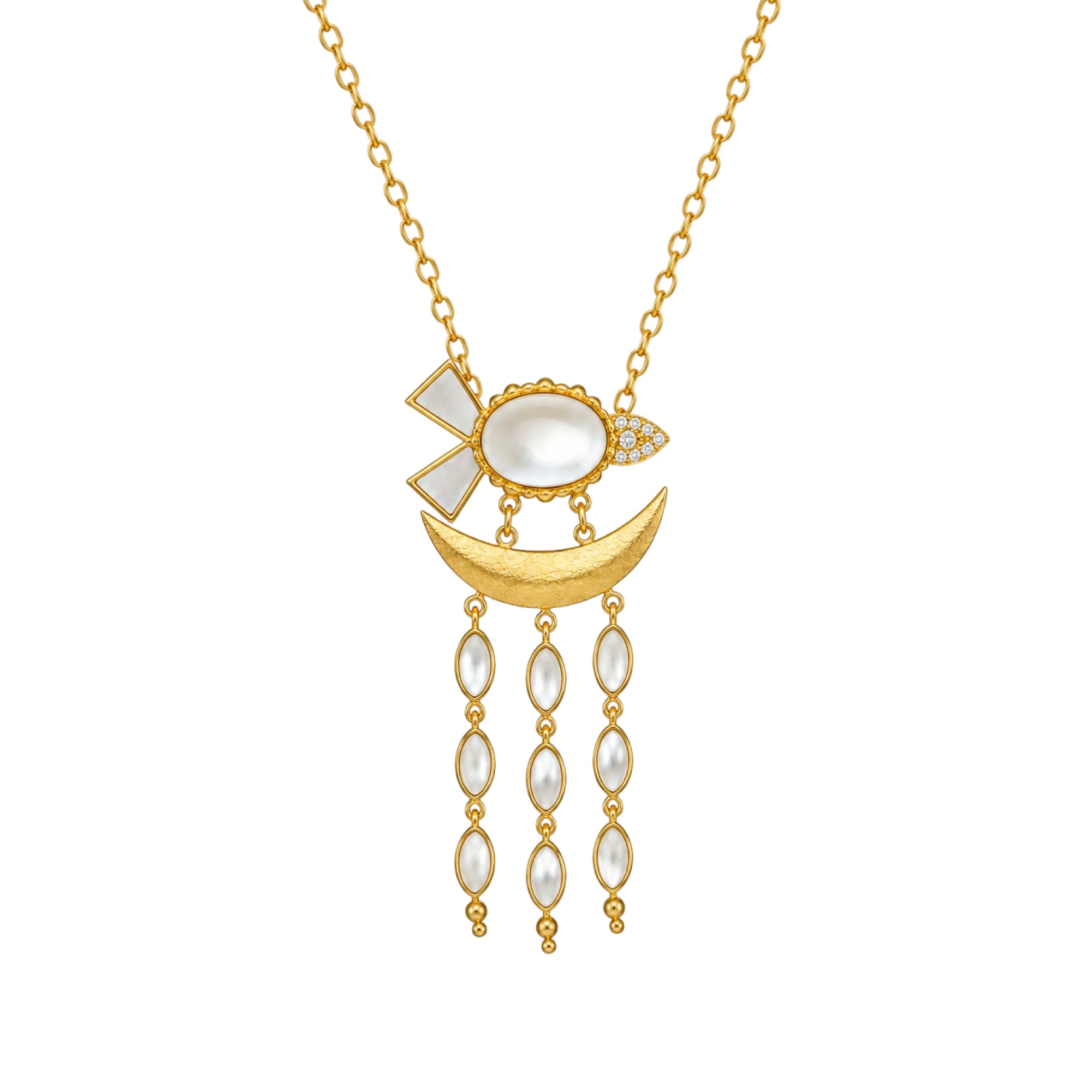 Stellabello Valora Gold Plated Pendant Necklace for Women & Girls | Designer Artificial Jewellery Pendant with Mother of Pearl & Crystal Accents | Party, Wedding, Festive & Western Fashion Necklace | Gift for Women