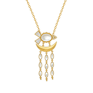 Stellabello Valora Gold Plated Pendant Necklace for Women & Girls | Designer Artificial Jewellery Pendant with Mother of Pearl & Crystal Accents | Party, Wedding, Festive & Western Fashion Necklace | Gift for Women