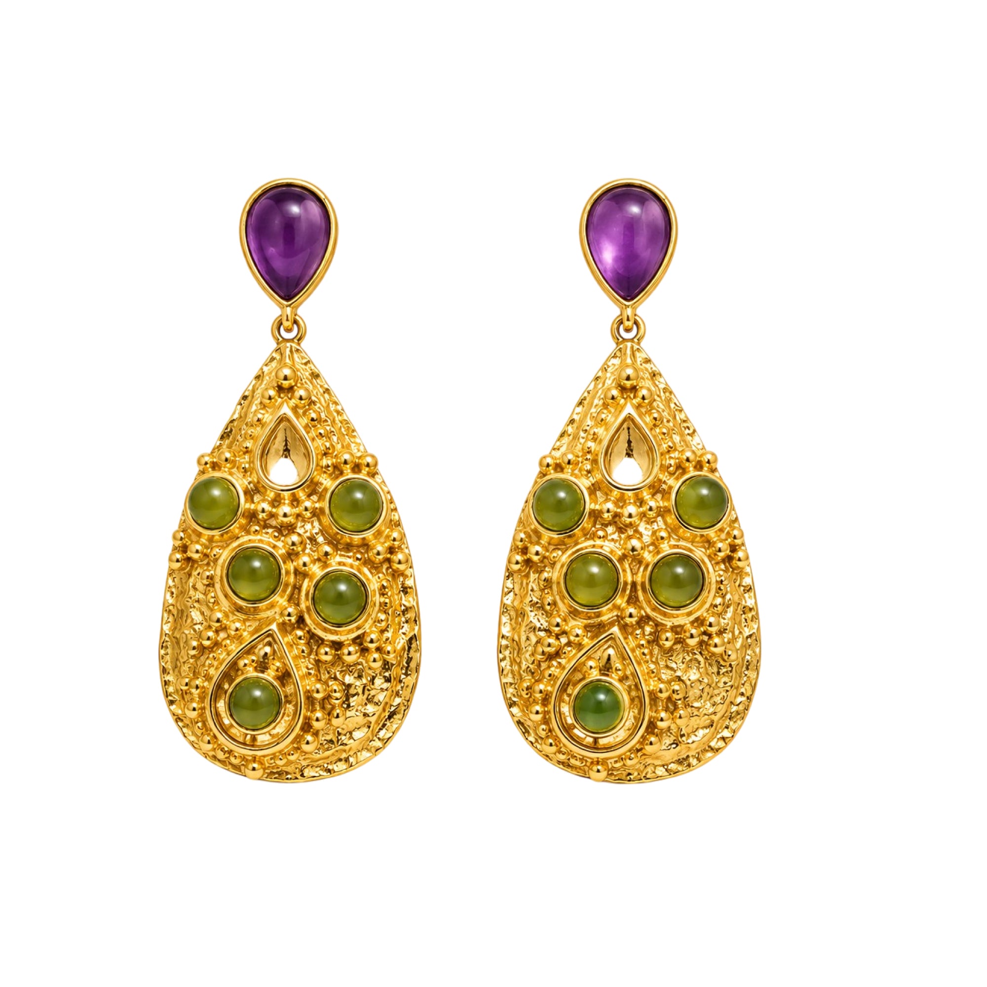 Stellabello Mysa Gold Plated Statement Earrings for Women & Girls | Designer Artificial Jewellery Drop Earrings with Purple & Green Stones | Party, Wedding, Festive & Ethnic Fashion Earrings