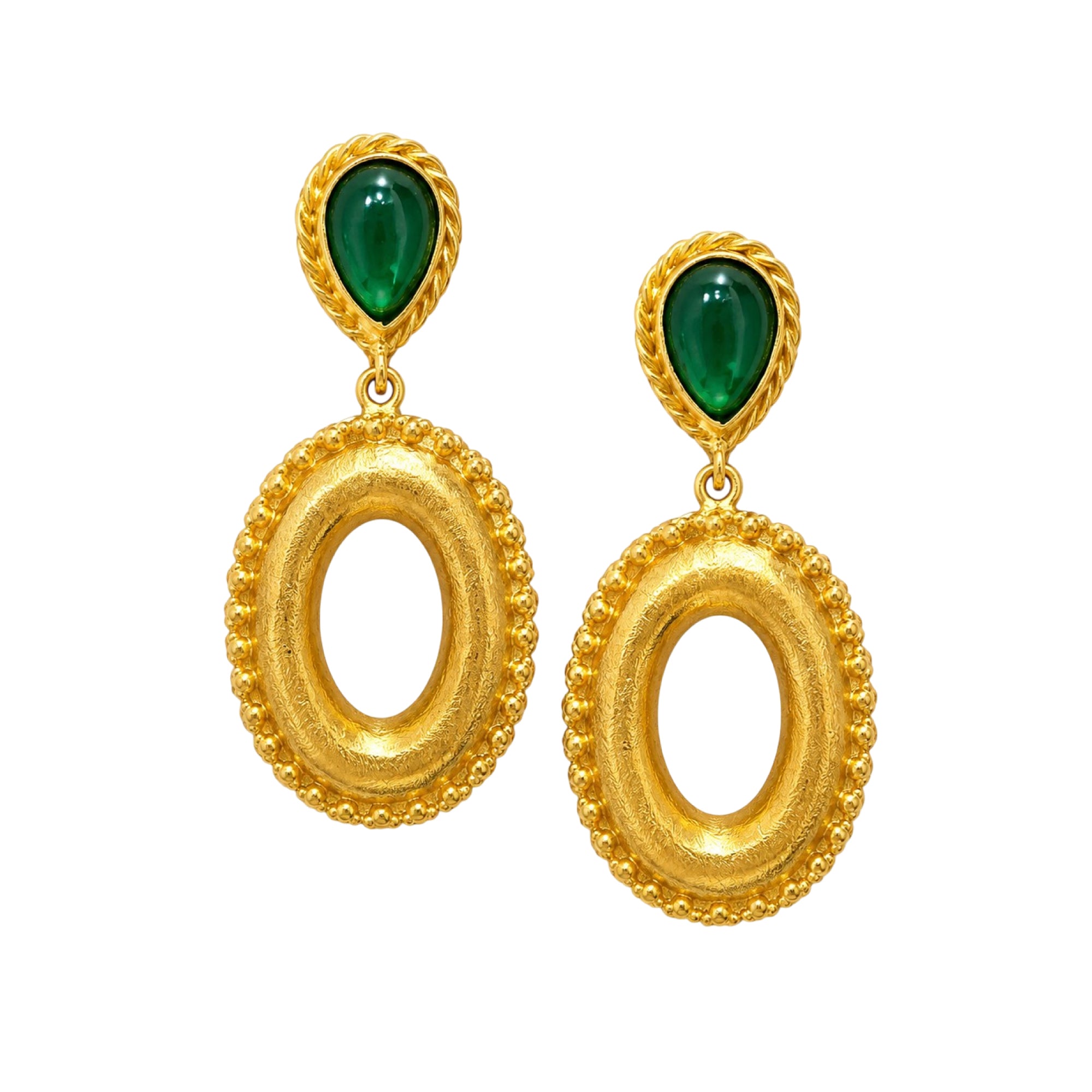 Stellabello Elara Gold Plated Drop Earrings for Women & Girls | Designer Artificial Jewellery Statement Earrings with Green Stone | Oval Dangle Earrings for Party, Wedding, Festive & Western