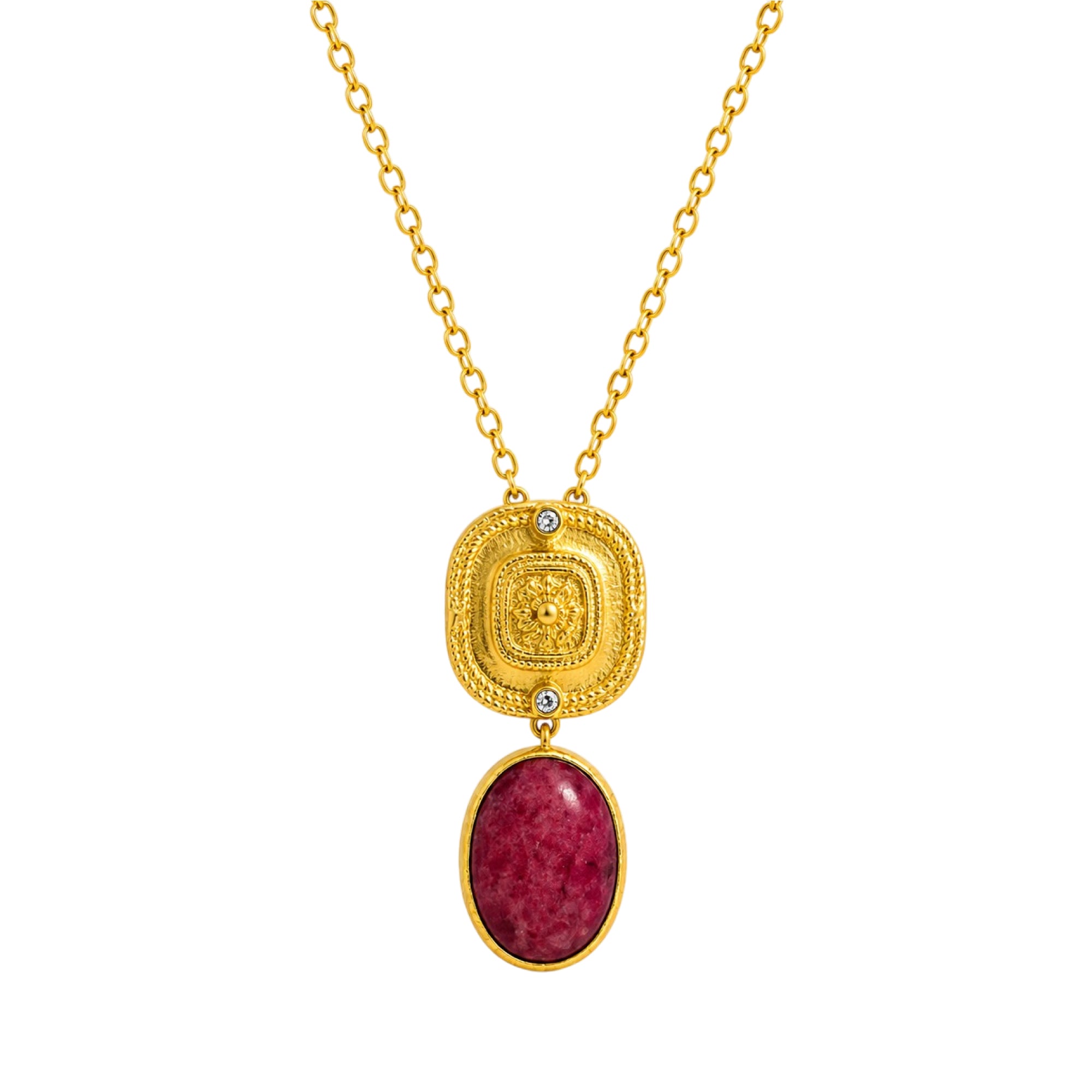 Stellabello Elysia Gold Plated Pendant Necklace for Women & Girls | Designer Artificial Jewellery Pendant Set with Ruby Red Stone & Crystal Accents | Party, Wedding, Festive & Daily Wear Necklace | Gift for Women