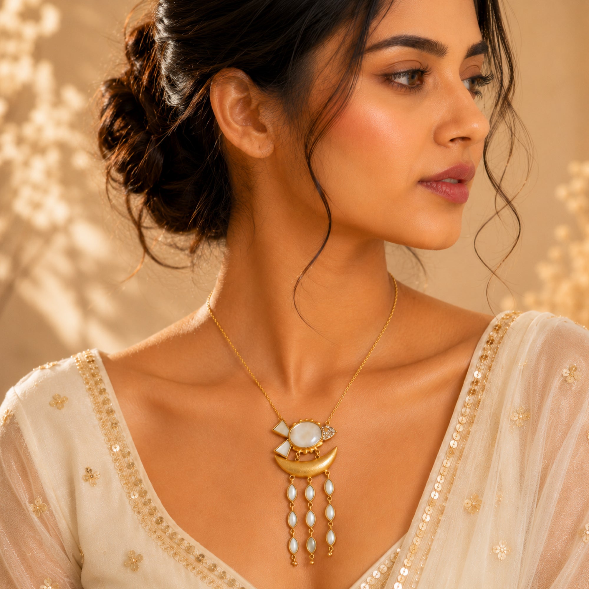 Stellabello Valora Gold Plated Pendant Necklace for Women & Girls | Designer Artificial Jewellery Pendant with Mother of Pearl & Crystal Accents | Party, Wedding, Festive & Western Fashion Necklace | Gift for Women
