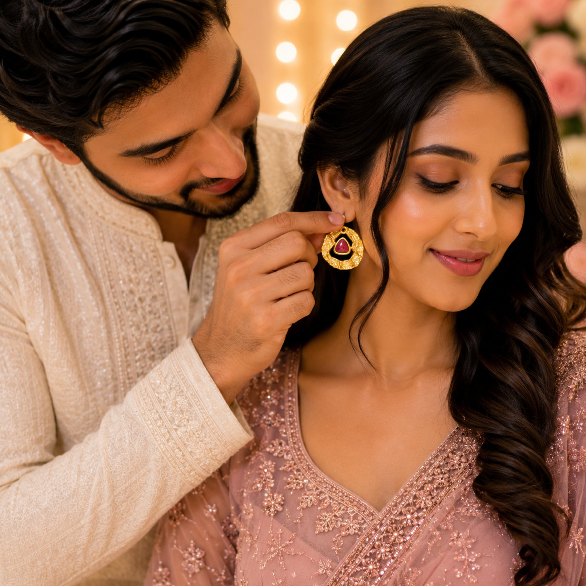Stellabello Halo Gold Plated Stud Earrings for Women & Girls | Designer Artificial Jewellery Textured Statement Earrings with Pink Stone | Party Wear, Wedding, Festive & Western Fashion Earrings