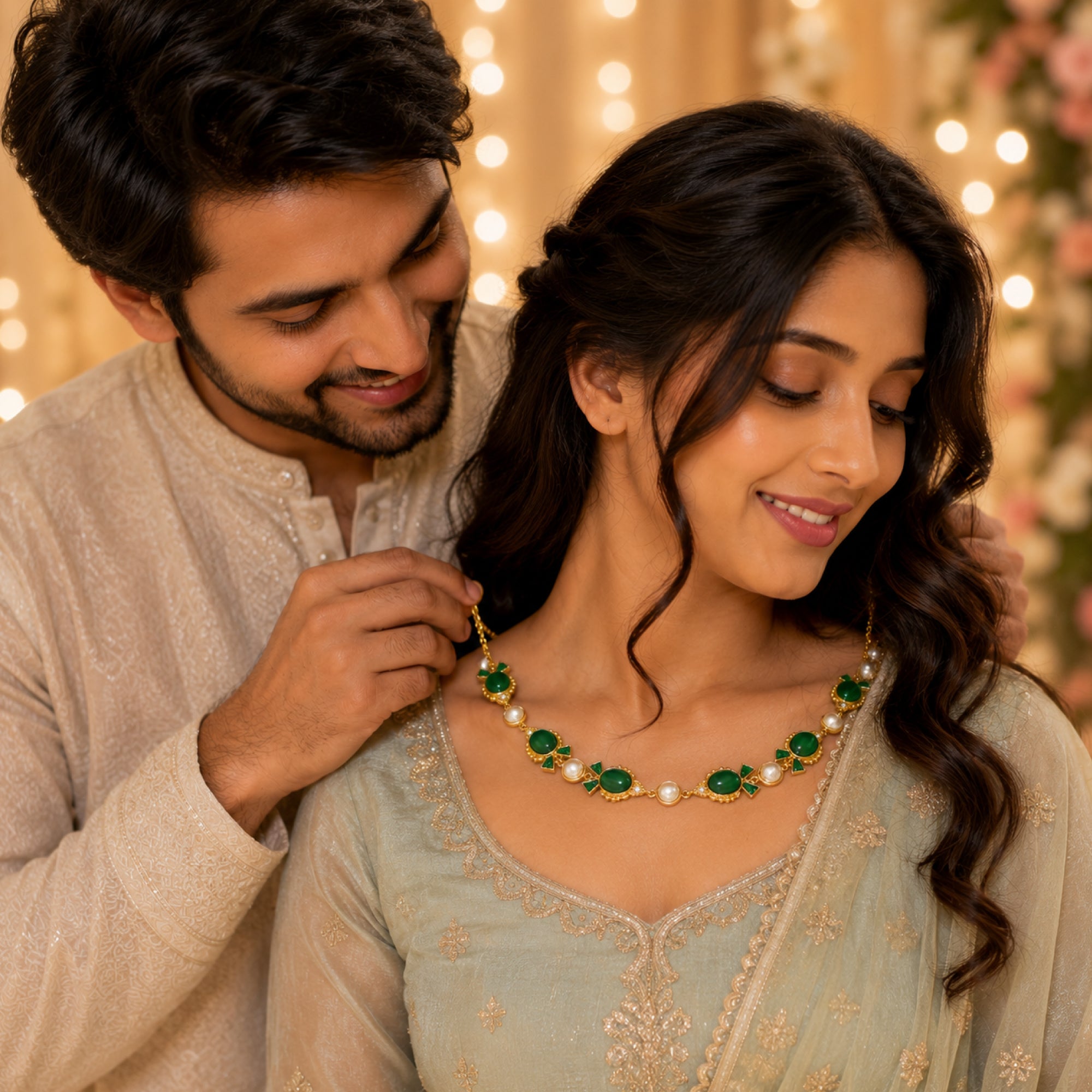 Stellabello Fish Choker Gold Plated Choker Necklace for Women & Girls | Designer Artificial Jewellery Choker with Green Stone, Pearl & Crystal Accents | Party, Wedding, Festive & Ethnic Necklace | Gift for Women