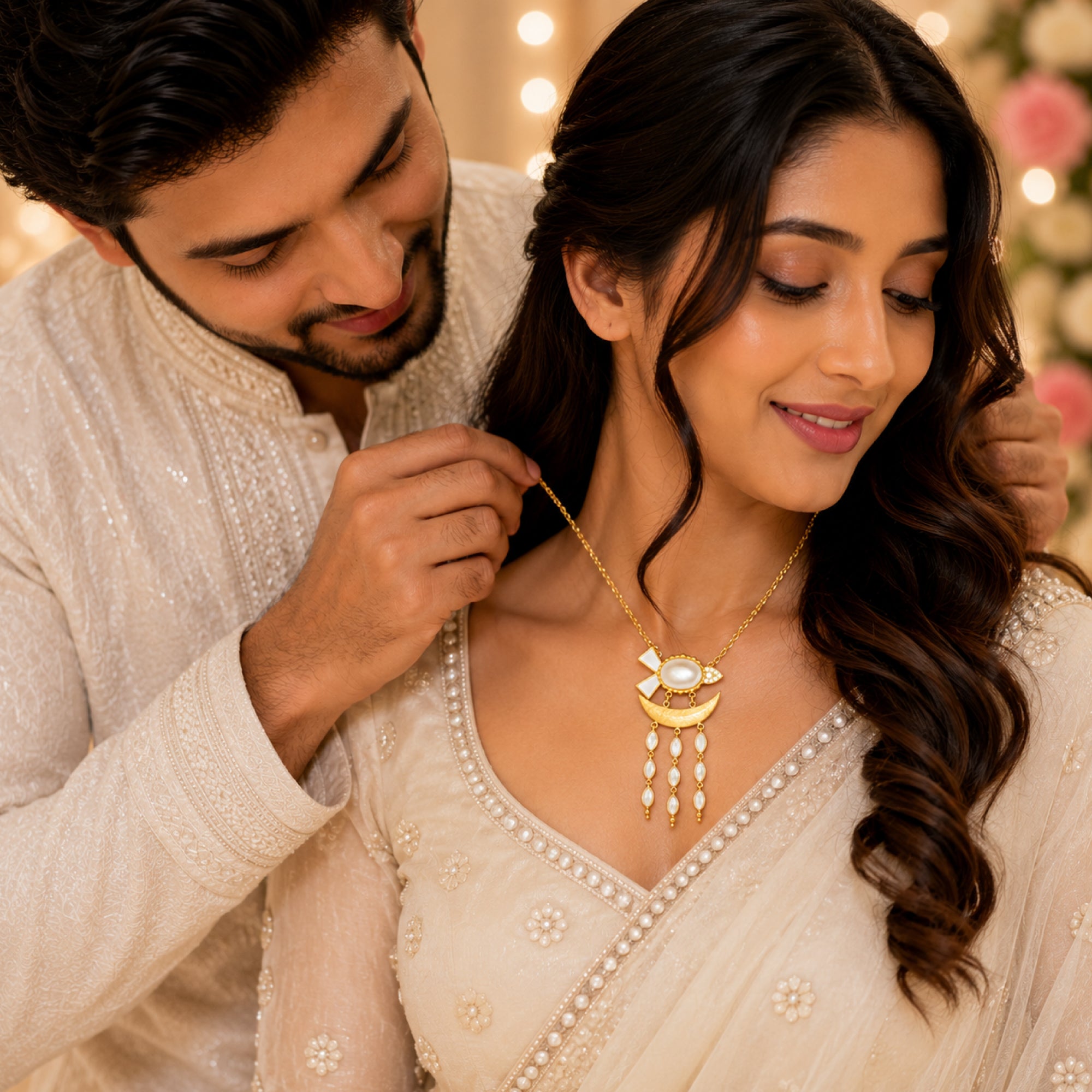 Stellabello Valora Gold Plated Pendant Necklace for Women & Girls | Designer Artificial Jewellery Pendant with Mother of Pearl & Crystal Accents | Party, Wedding, Festive & Western Fashion Necklace | Gift for Women