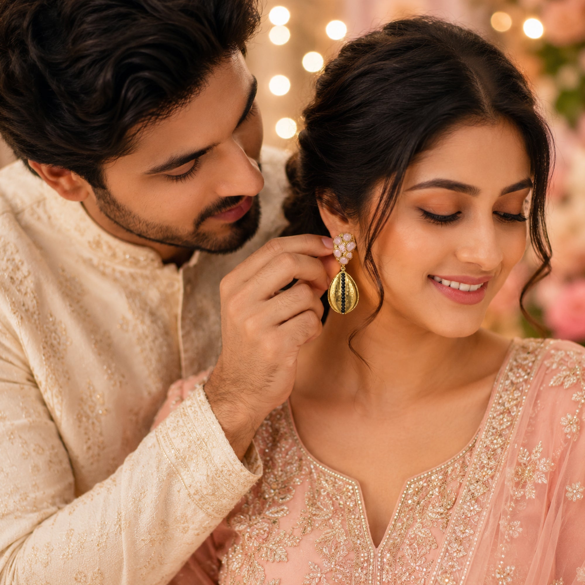 Stellabello Quiet Luxury Gold Plated Statement Earrings for Women & Girls | Designer Artificial Jewellery Drop Earrings with Pink Stones & Black Crystal Accents | Party, Wedding, Festive & Western Earrings