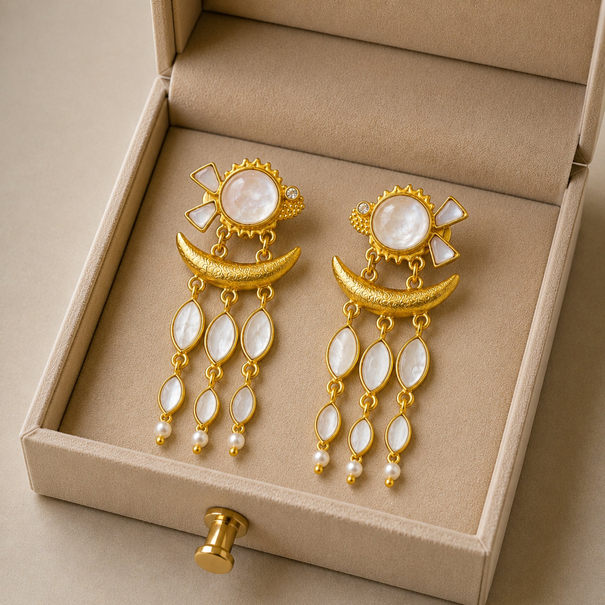 Stellabello Fish Ear Edit Gold Plated Drop Earrings for Women & Girls | Designer Artificial Jewellery Statement Earrings with Pearl Accents | Party, Wedding, Festive & Ethnic Fashion Earrings | Gift for Women