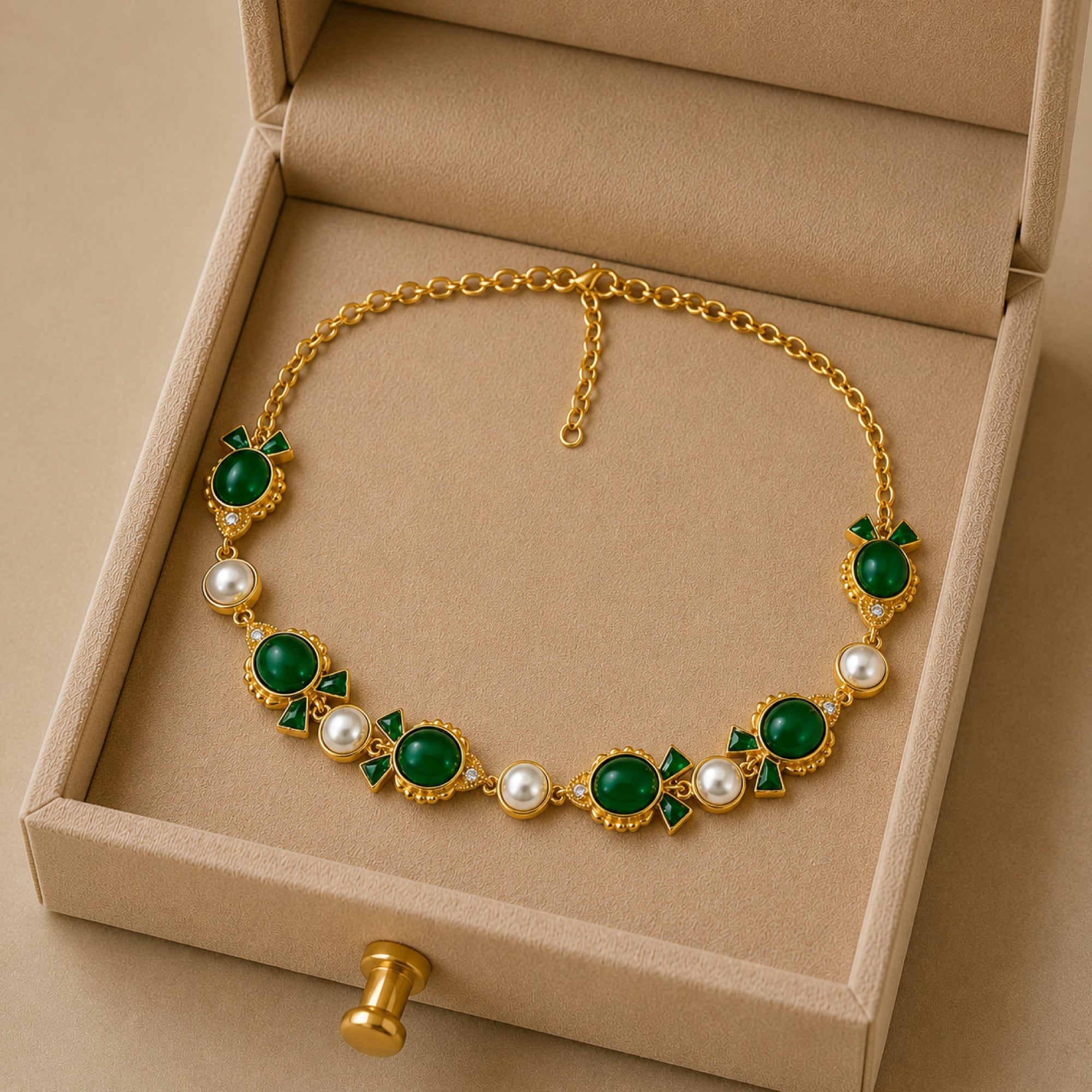 Stellabello Fish Choker Gold Plated Choker Necklace for Women & Girls | Designer Artificial Jewellery Choker with Green Stone, Pearl & Crystal Accents | Party, Wedding, Festive & Ethnic Necklace | Gift for Women