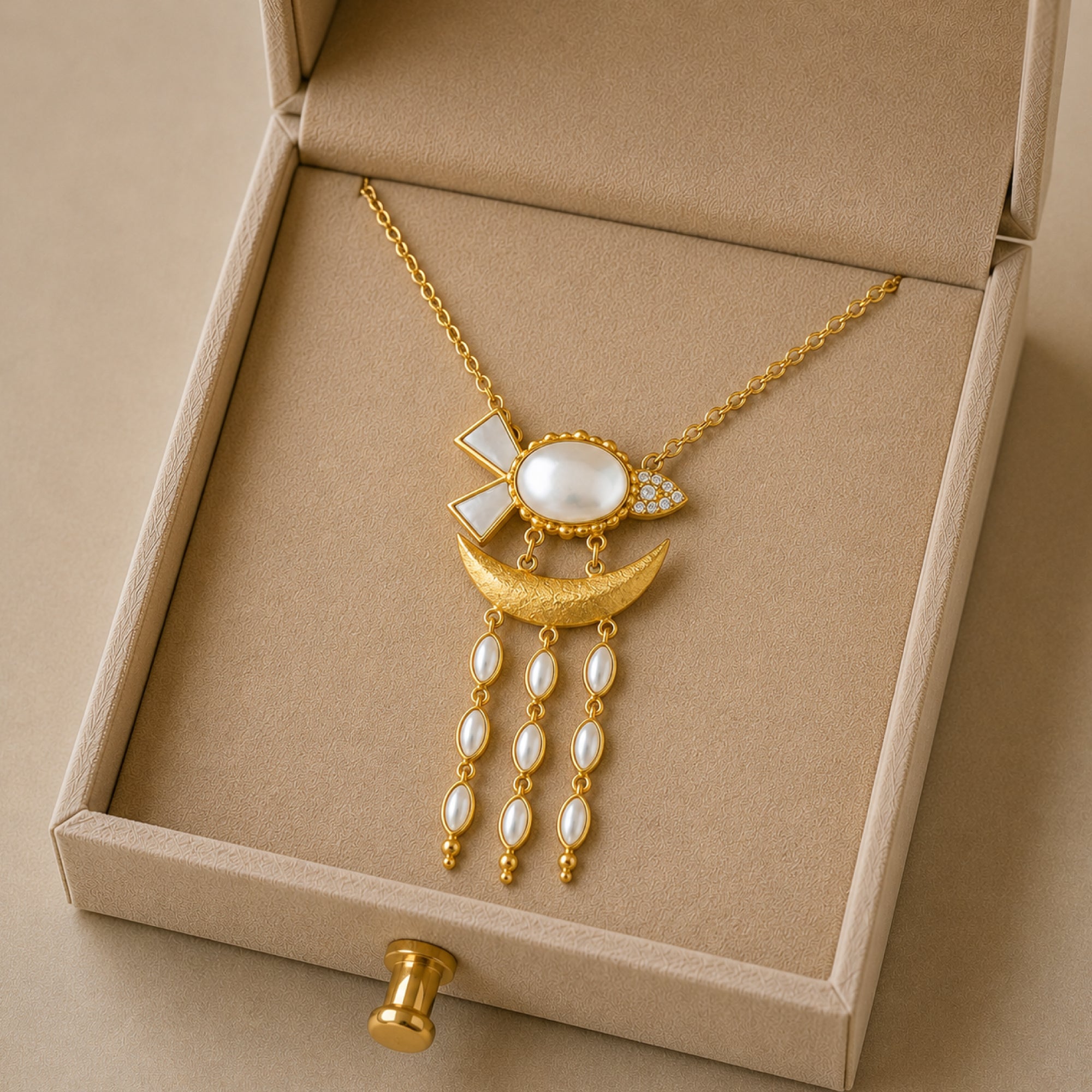 Stellabello Valora Gold Plated Pendant Necklace for Women & Girls | Designer Artificial Jewellery Pendant with Mother of Pearl & Crystal Accents | Party, Wedding, Festive & Western Fashion Necklace | Gift for Women