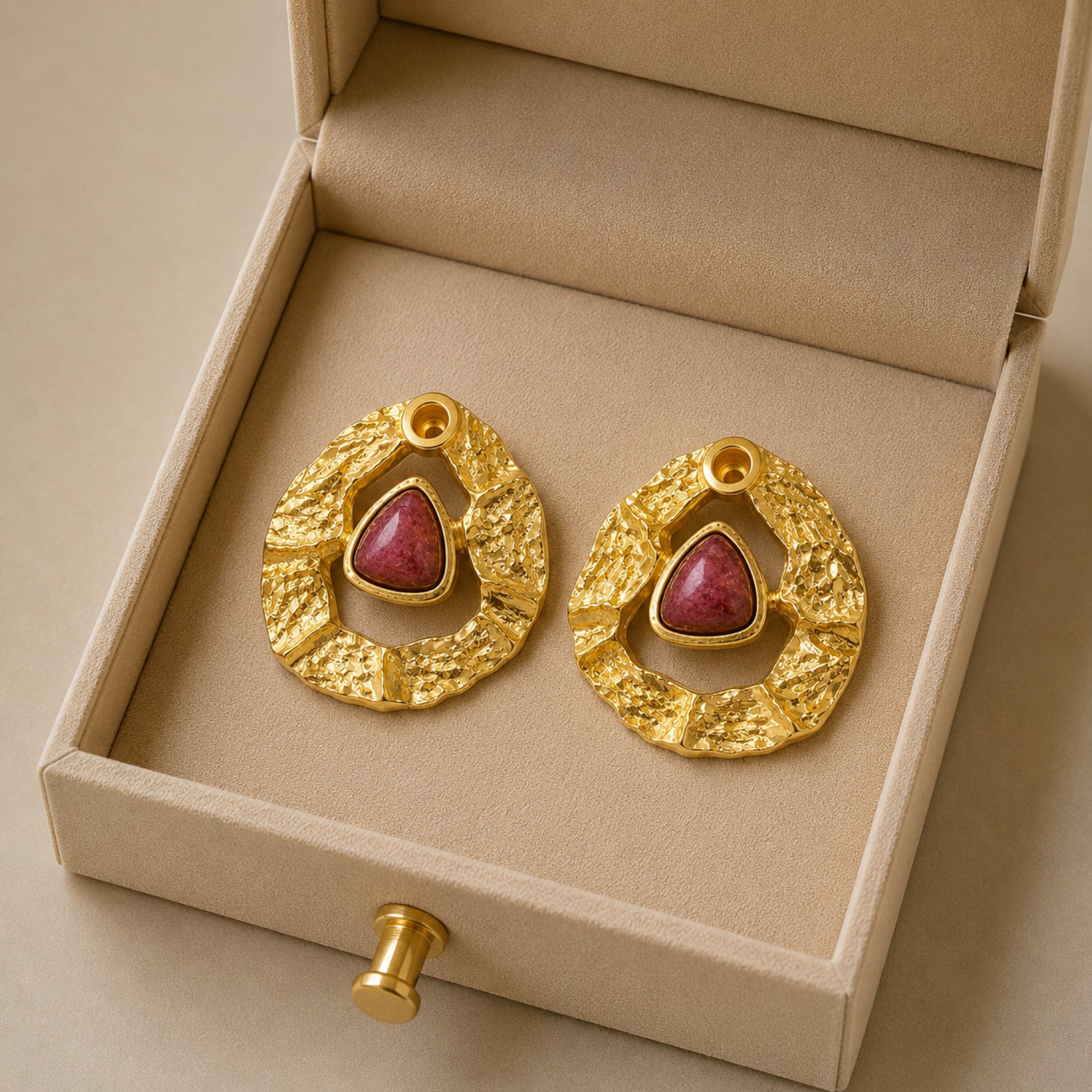 Stellabello Halo Gold Plated Stud Earrings for Women & Girls | Designer Artificial Jewellery Textured Statement Earrings with Pink Stone | Party Wear, Wedding, Festive & Western Fashion Earrings