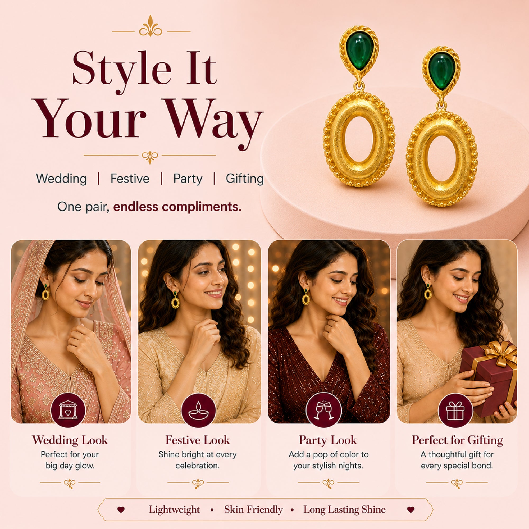 Stellabello Elara Gold Plated Statement Earrings for Women & Girls | Designer Artificial Jewellery Drop Earrings with Pink Stone | Party, Wedding, Festive, Western & Ethnic Wear | Premium Fashion Earrings