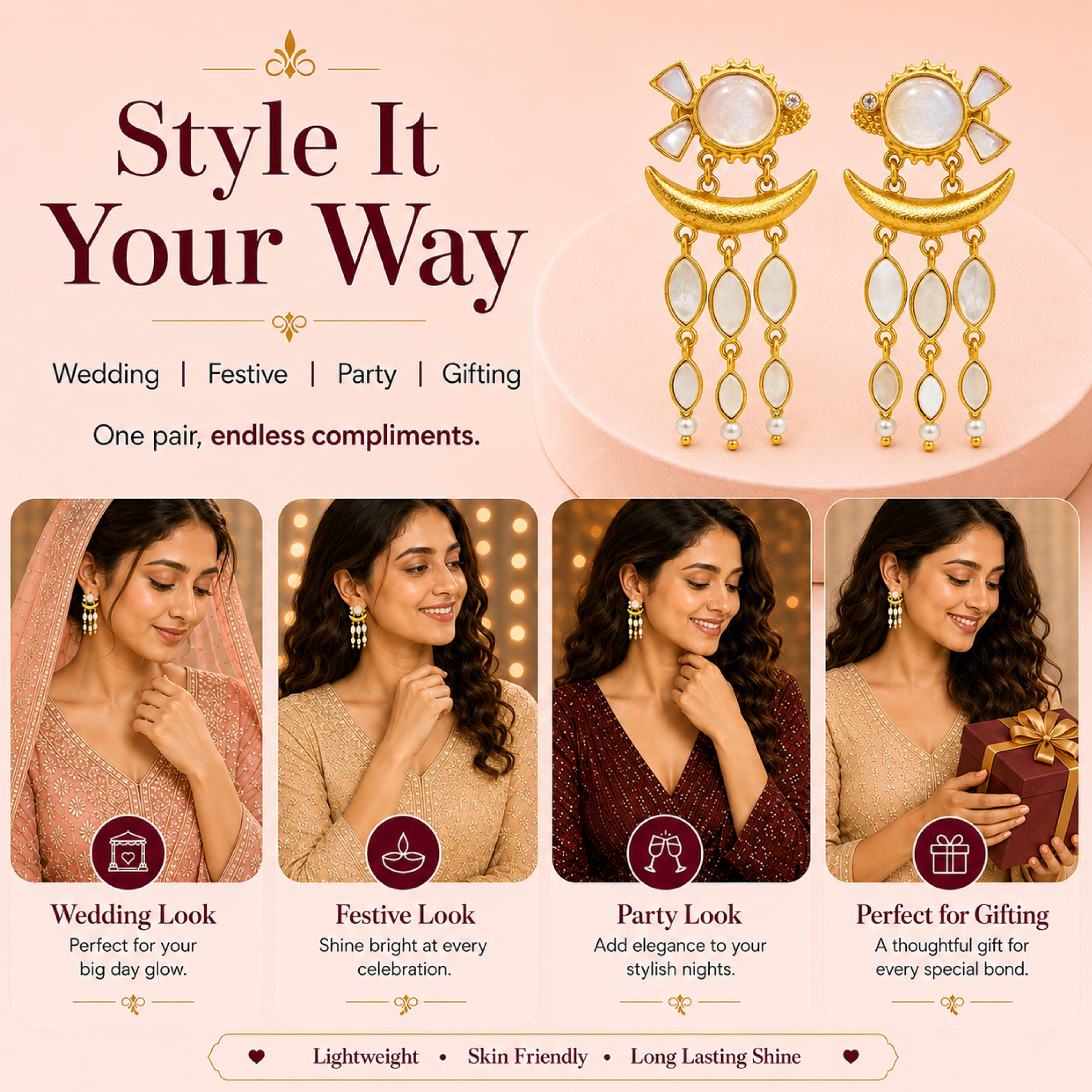 Stellabello Fish Ear Edit Gold Plated Drop Earrings for Women & Girls | Designer Artificial Jewellery Statement Earrings with Pearl Accents | Party, Wedding, Festive & Ethnic Fashion Earrings | Gift for Women
