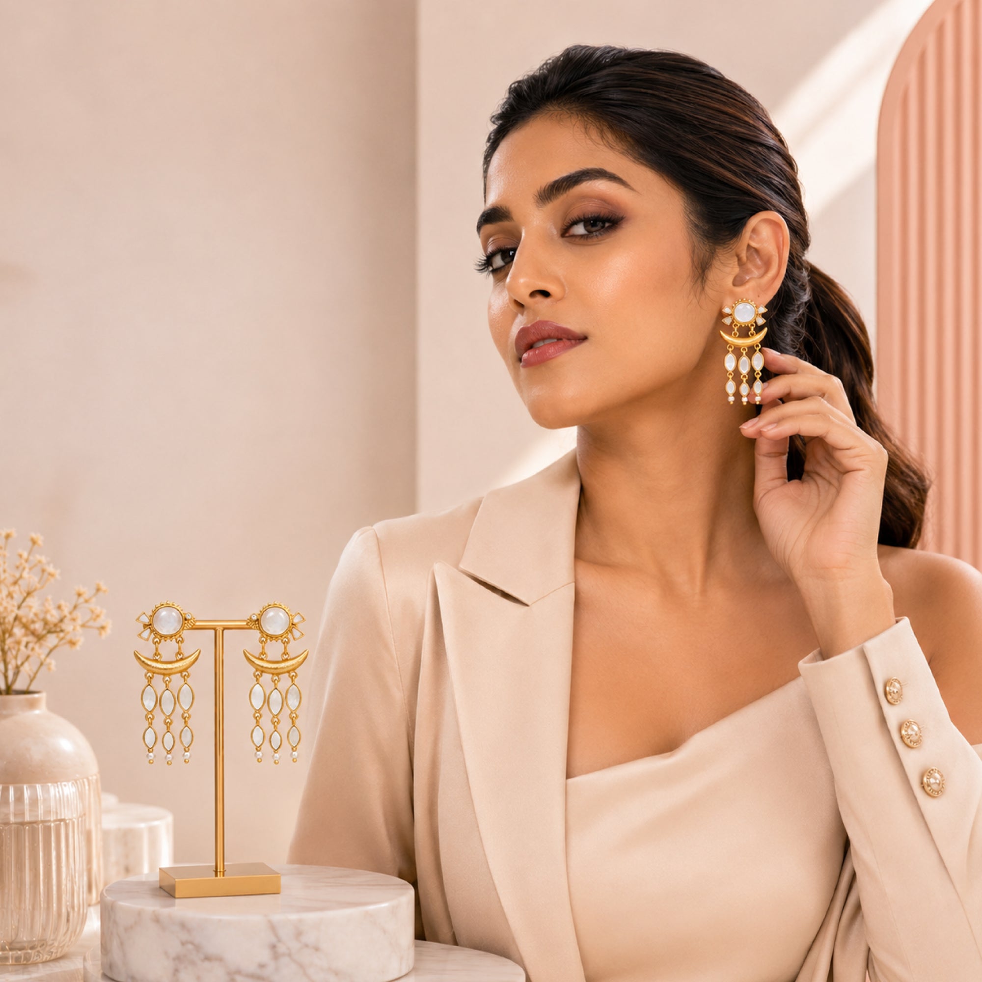 Stellabello Fish Ear Edit Gold Plated Drop Earrings for Women & Girls | Designer Artificial Jewellery Statement Earrings with Pearl Accents | Party, Wedding, Festive & Ethnic Fashion Earrings | Gift for Women