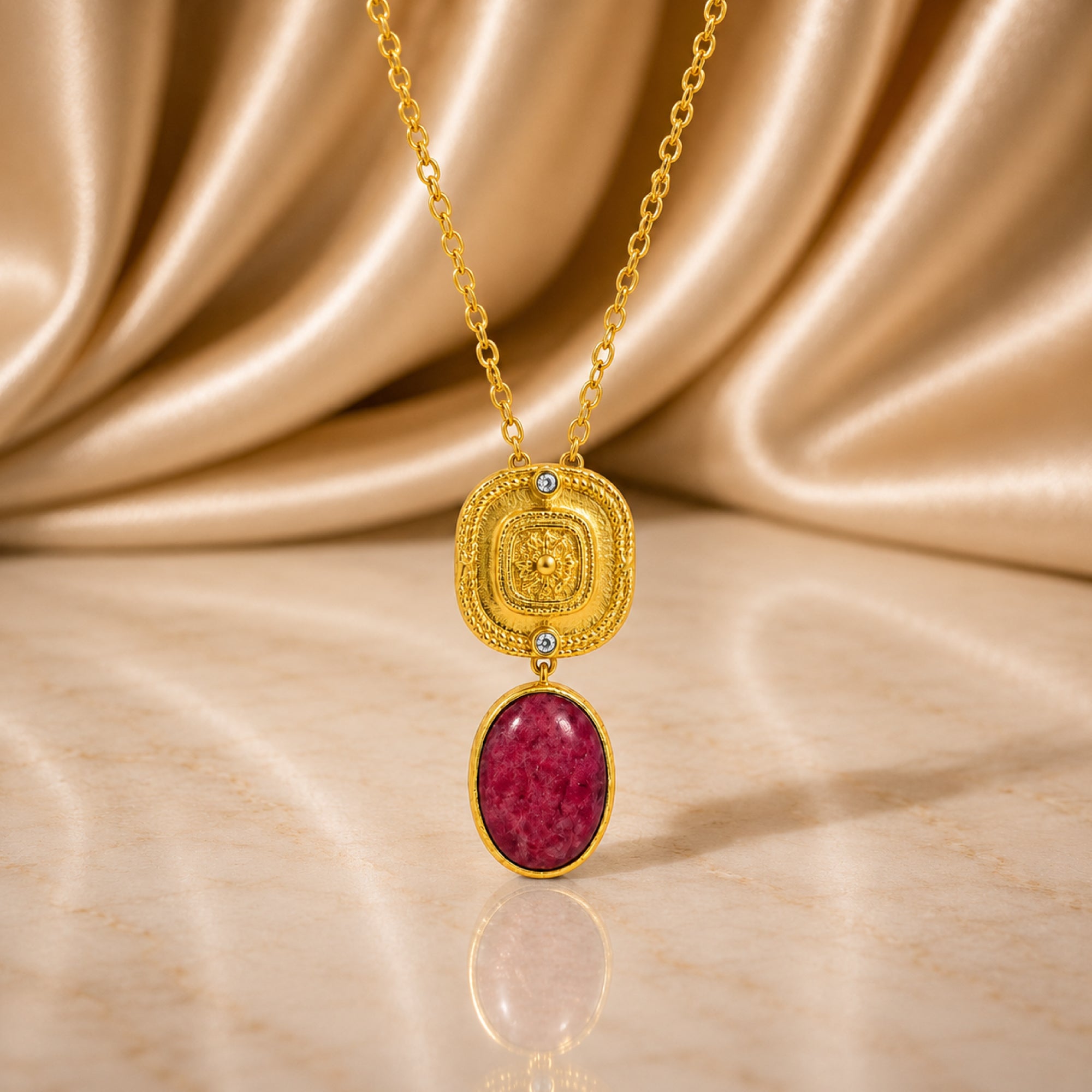 Stellabello Elysia Gold Plated Pendant Necklace for Women & Girls | Designer Artificial Jewellery Pendant Set with Ruby Red Stone & Crystal Accents | Party, Wedding, Festive & Daily Wear Necklace | Gift for Women