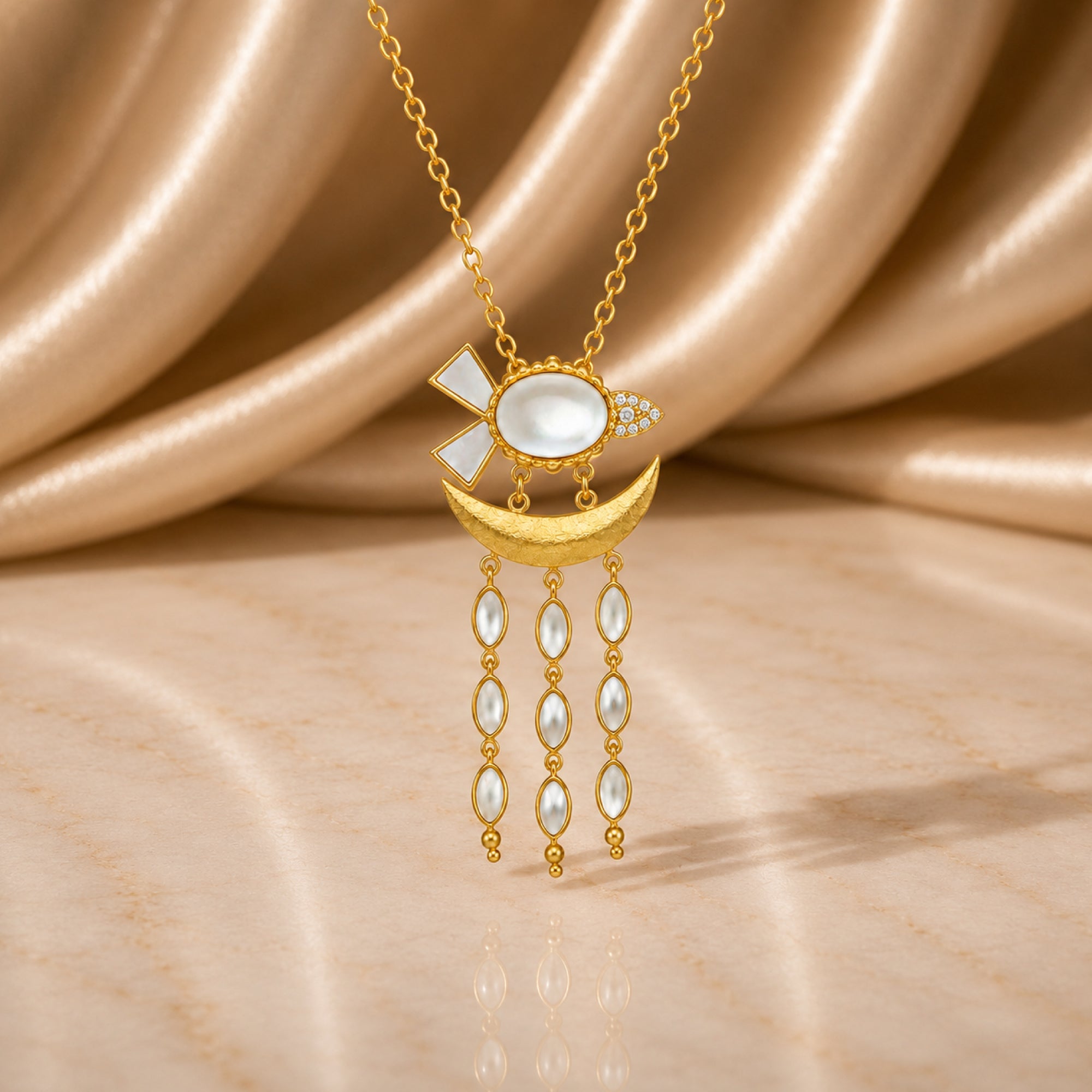 Stellabello Valora Gold Plated Pendant Necklace for Women & Girls | Designer Artificial Jewellery Pendant with Mother of Pearl & Crystal Accents | Party, Wedding, Festive & Western Fashion Necklace | Gift for Women