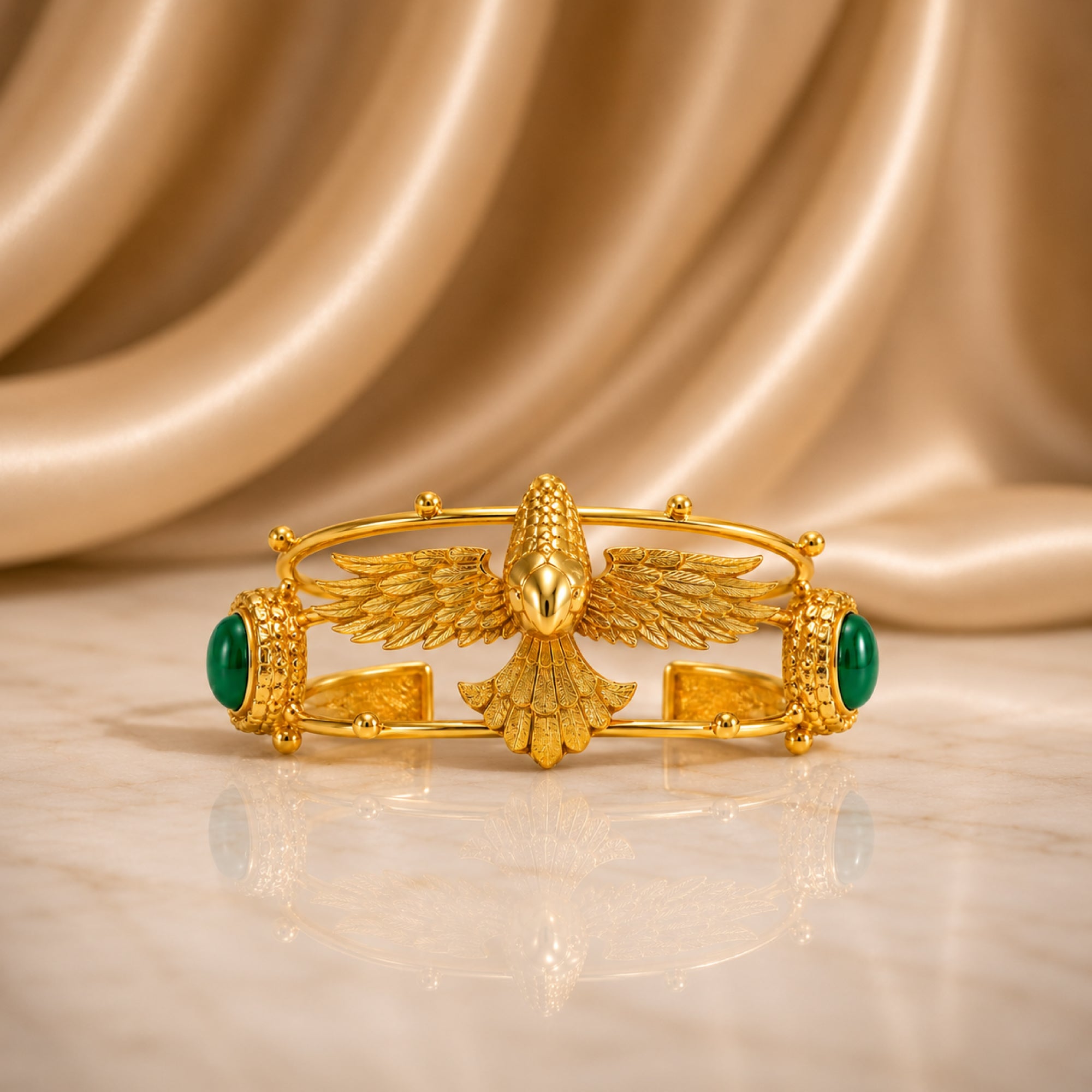 Stellabello Eagle Edit Gold Plated Cuff Bracelet for Women & Girls | Designer Artificial Jewellery Statement Bracelet with Green Stone | Open Hand Bracelet for Party, Wedding, Festive & Western| Gift for Women