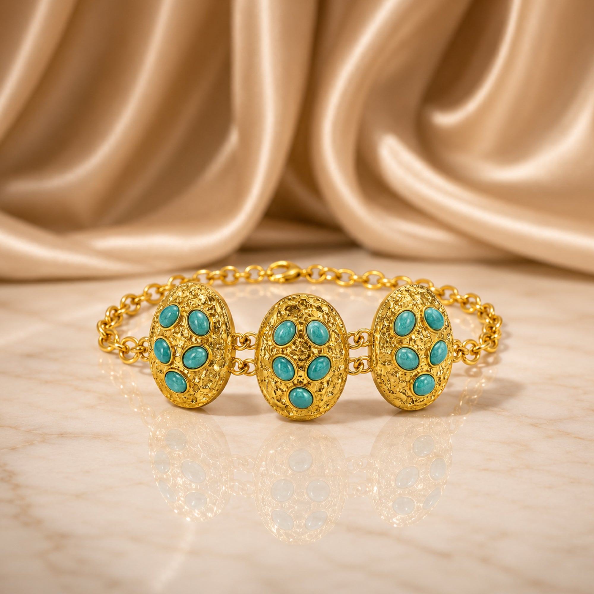 Stellabello Astra Gold Plated Statement Bracelet for Women & Girls | Designer Artificial Jewellery with Turquoise Blue Stones | Adjustable Party, Wedding, Festive & Ethnic Fashion Bracelet | Gift for Women