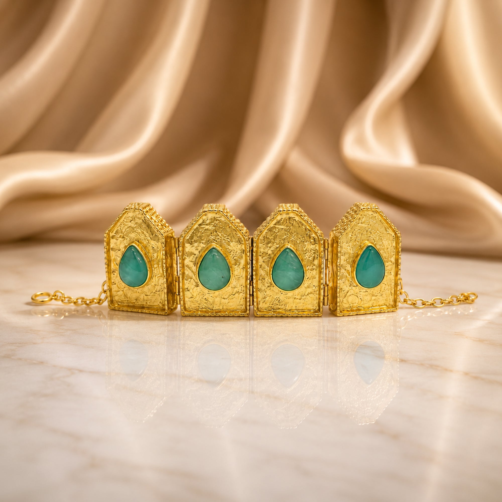 Stellabello Villa Gold Plated Bracelet for Women & Girls | Artificial Jewellery Statement with Green Teardrop Stones | Premium Party, Wedding, Festive & Ethnic Fashion Bracelet | Gift for Women