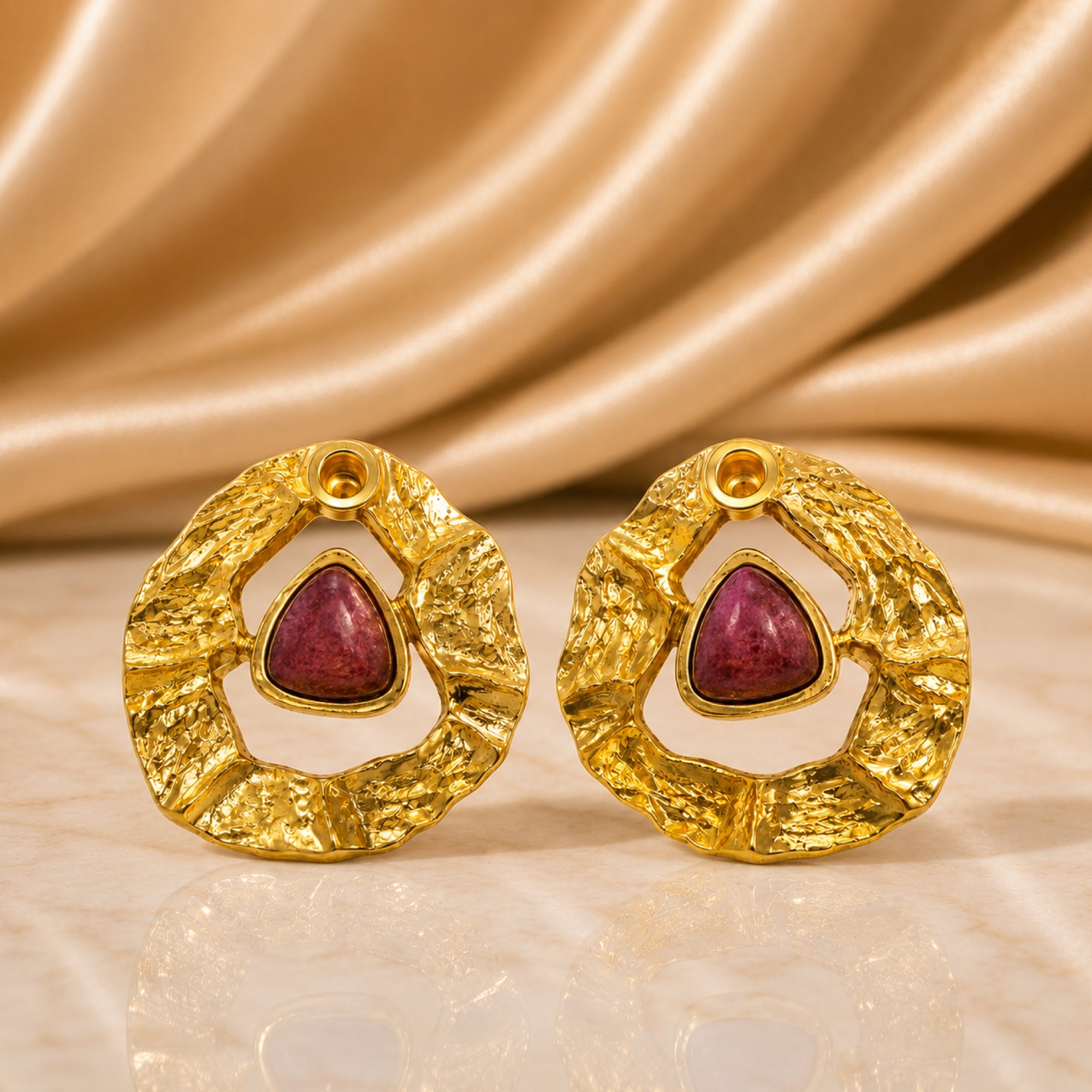 Stellabello Halo Gold Plated Stud Earrings for Women & Girls | Designer Artificial Jewellery Textured Statement Earrings with Pink Stone | Party Wear, Wedding, Festive & Western Fashion Earrings