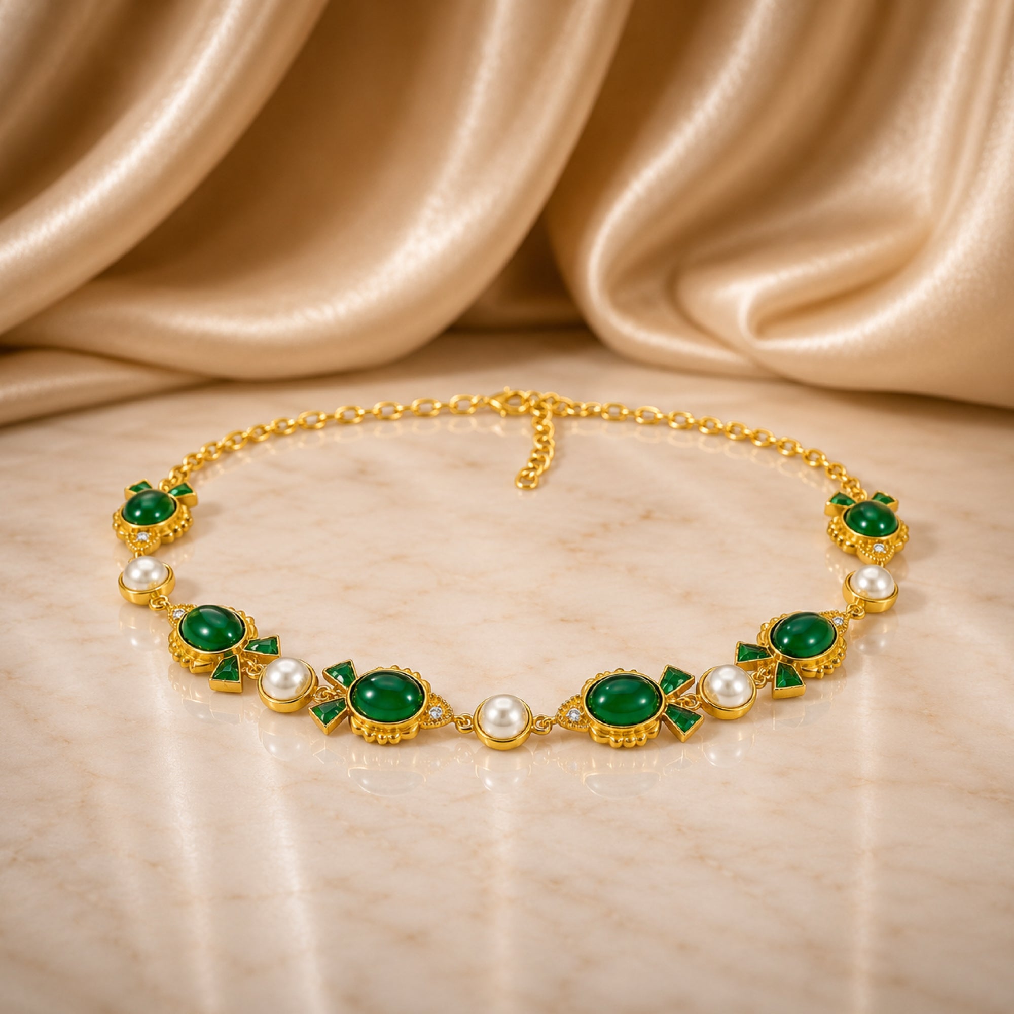 Stellabello Fish Choker Gold Plated Choker Necklace for Women & Girls | Designer Artificial Jewellery Choker with Green Stone, Pearl & Crystal Accents | Party, Wedding, Festive & Ethnic Necklace | Gift for Women