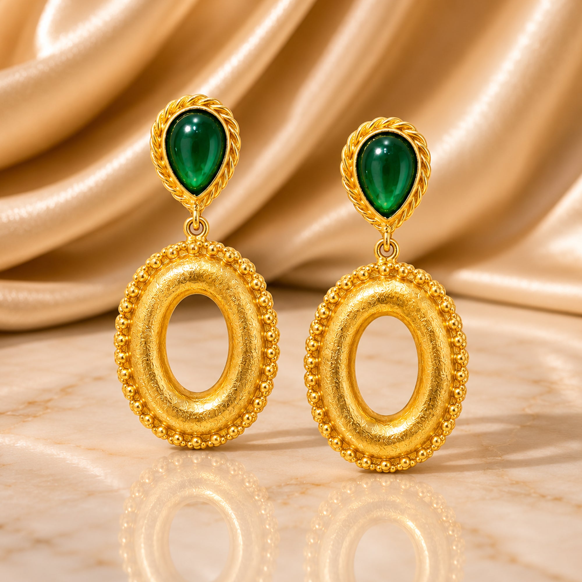Stellabello Elara Gold Plated Drop Earrings for Women & Girls | Designer Artificial Jewellery Statement Earrings with Green Stone | Oval Dangle Earrings for Party, Wedding, Festive & Western