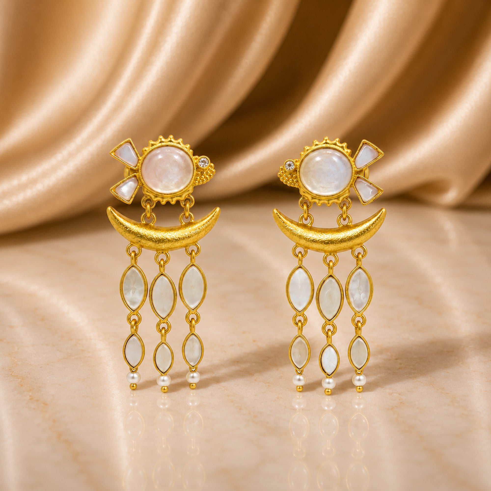 Stellabello Fish Ear Edit Gold Plated Drop Earrings for Women & Girls | Designer Artificial Jewellery Statement Earrings with Pearl Accents | Party, Wedding, Festive & Ethnic Fashion Earrings | Gift for Women
